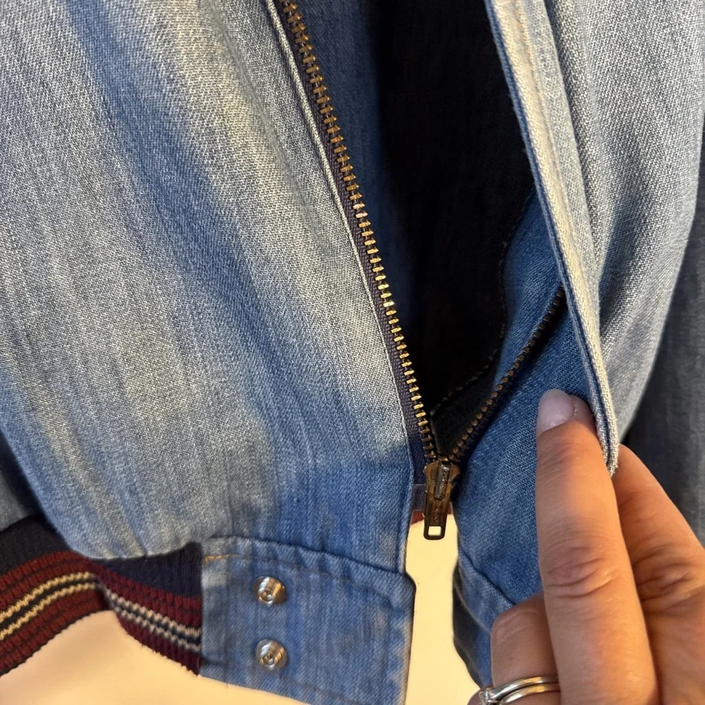 Vintage Koret City Blues Denim Bomber Style Jacket Large Pockets Lightweight